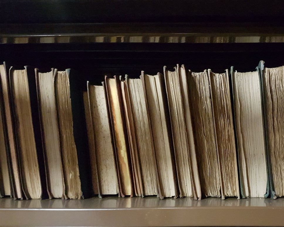 Detail of books as seen in the stacks at George IV Bridge, Edinburgh.