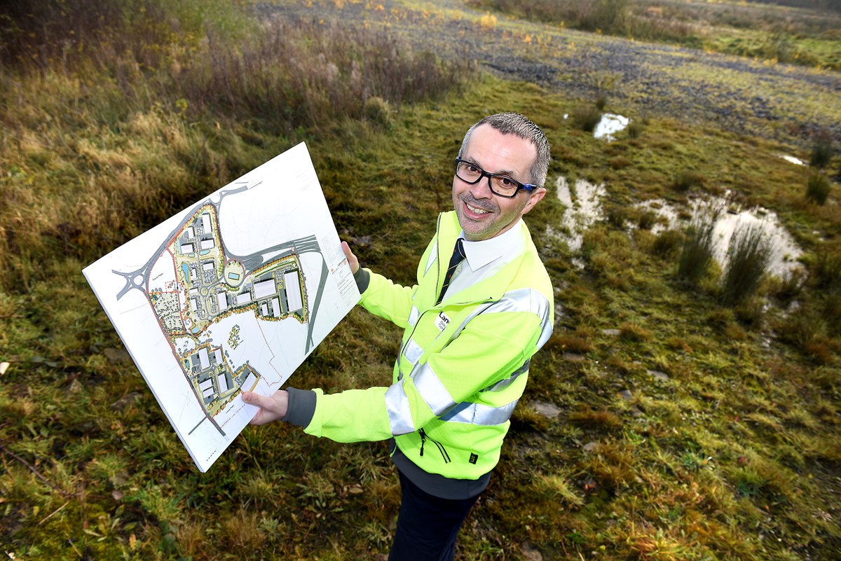 Aidy Riggott on site at Lancashire Central with the plans.