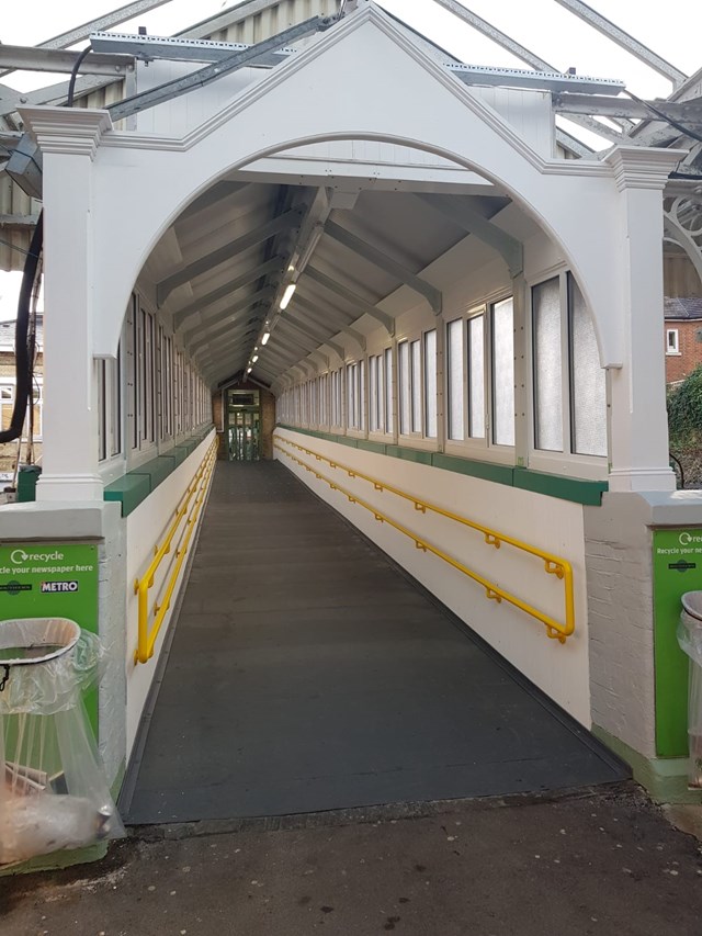 Inside Caterham station footbridge