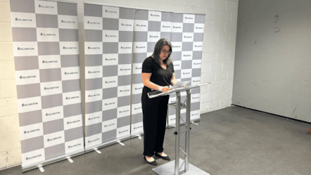 Victoria Lawson, Returning Officer, reads the results of the Hillrise by-election
