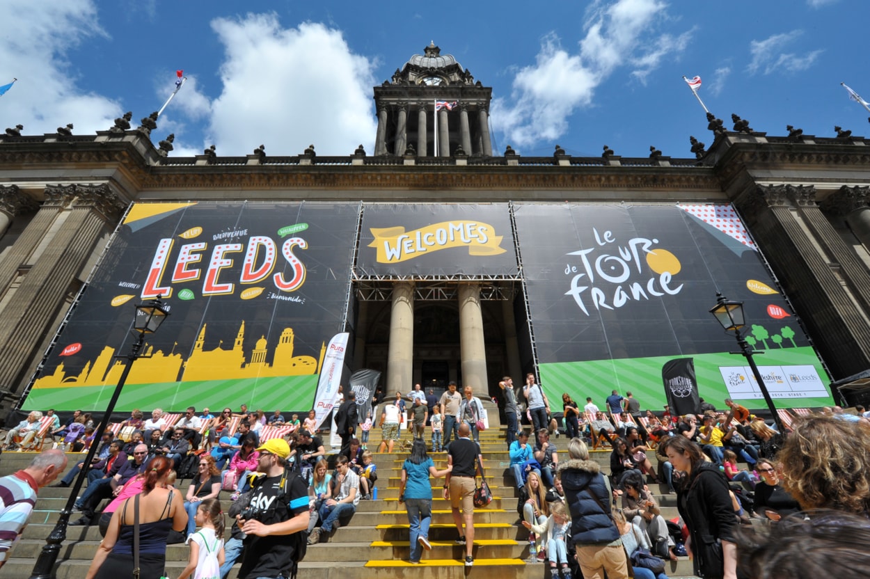 Leodis TdF gallery: Leeds Town Hall decorated to celebrate the Grand Depart of the Tour de France being hosted in Leeds in July, 2014. Credit Leeds City Council.