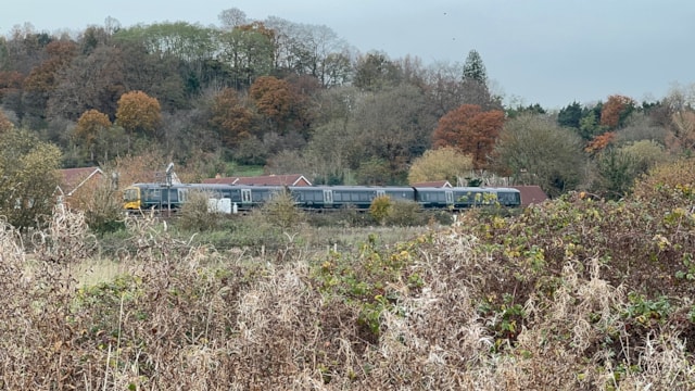 TWO WEEKS TO GO: Vital engineering work near Shalford, Surrey, to close North Downs Line between Guildford and Gatwick Airport for 16 days: GWR train on the North Downs Line