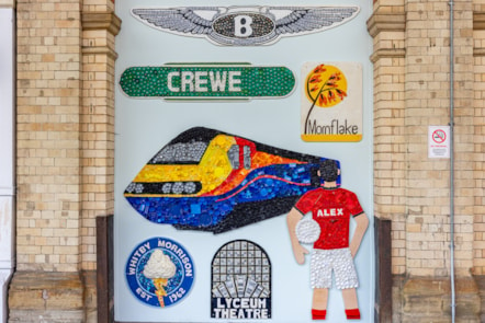 Local artist, Sue Guildford of Junk Art Creations, worked with Cheshire Buddies to make the installation, which celebrates the town of Crewe.