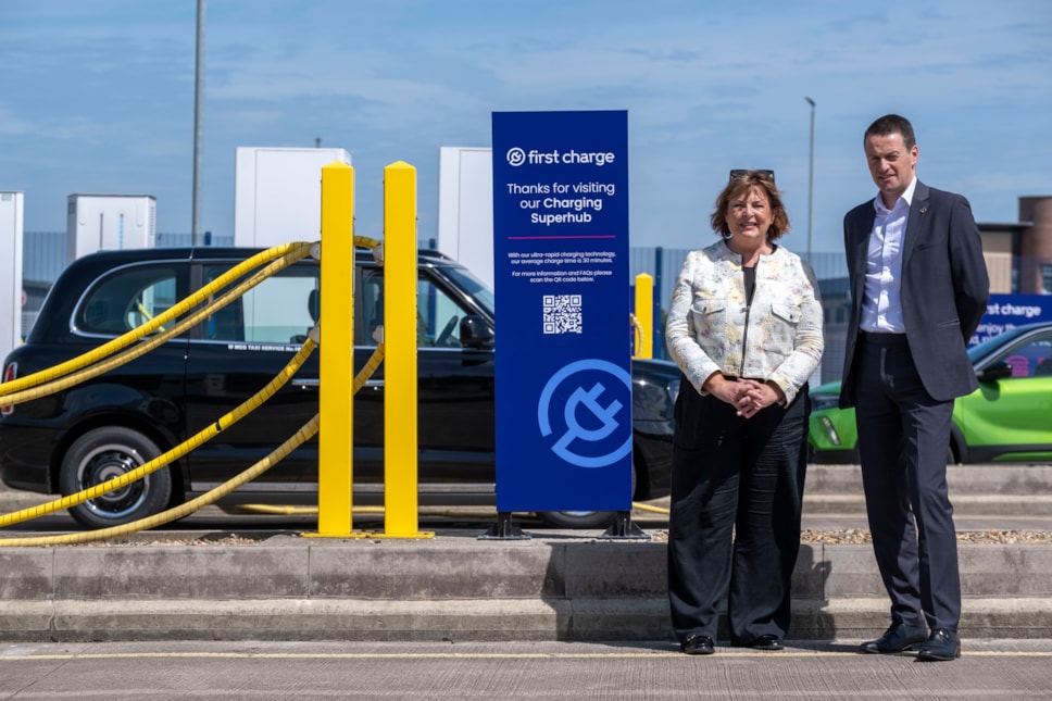 Cabinet Secretary for Transport Fiona Hyslop and First Bus Scotland Managing Director Duncan Cameron launch First Charge