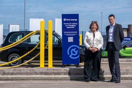 Cabinet Secretary for Transport Fiona Hyslop and First Bus Scotland Managing Director Duncan Cameron launch First Charge