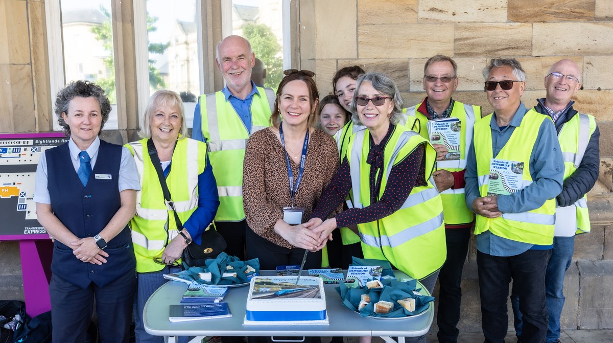 Jacqui Cox, Station Team Leader, Sarah Thompson, Network Rail Sponsor for Transpennine Route Upgrade, and the Friends of Dewsbury Station