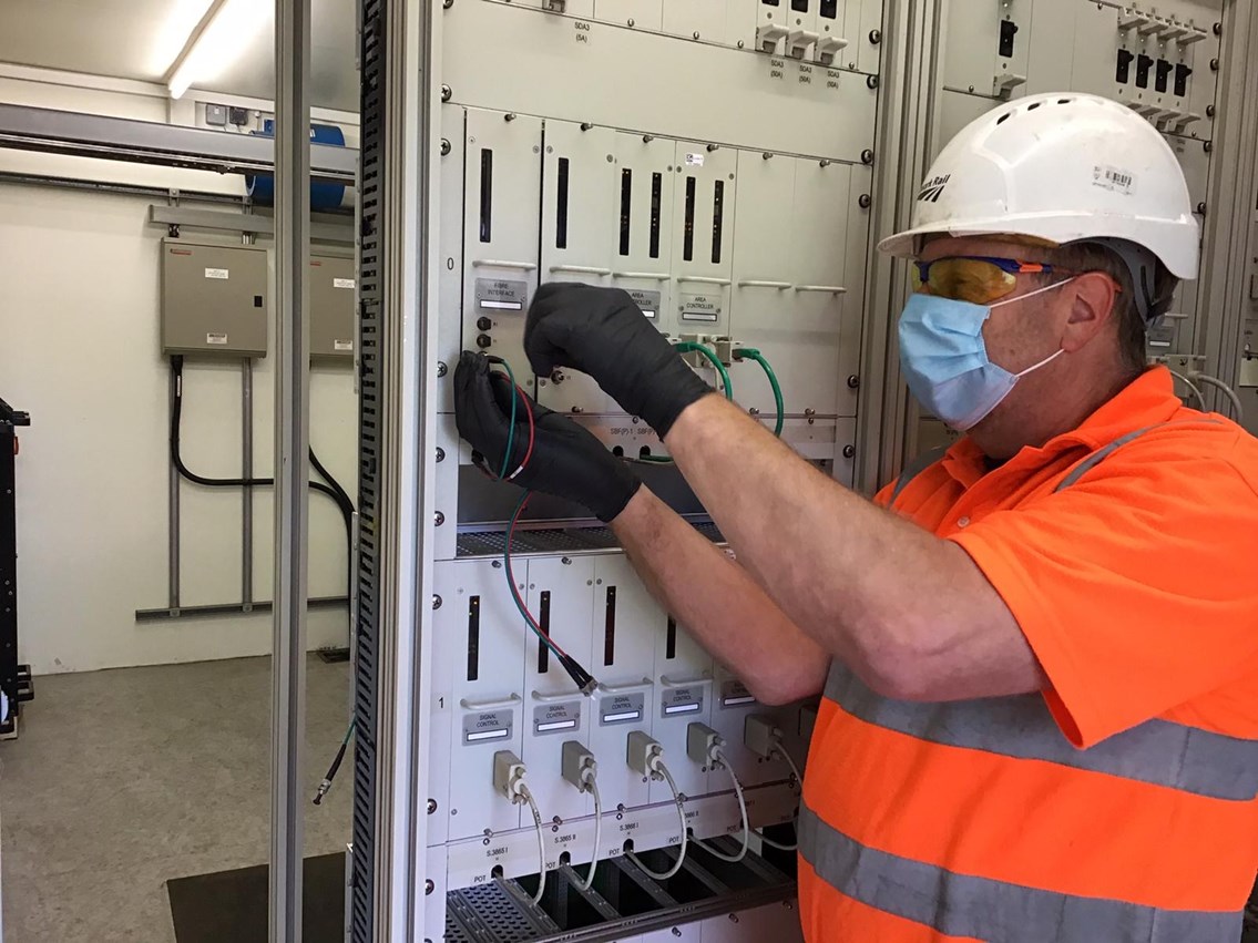 Signalling panels being worked on during the outage in Crewe