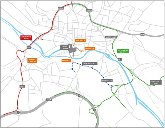 Bishopgate St and Neville St diversionary routes