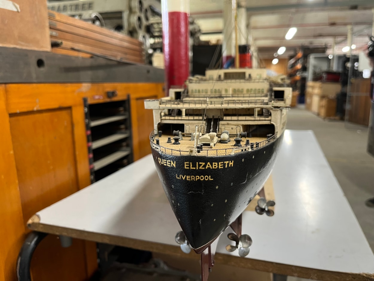 Model ships: A scale replica of the famed cruise liner the RMS Queen Elizabeth. More than a metre-and-a-half long, the model is a tribute to the much larger original, which was once the biggest passenger ship ever built at more than a thousand feet in length.
Made in Clydebank, Scotland, and launched in 1938, the full-sized ship was operated by Cunard Line and provided a weekly transatlantic service between Southampton and New York City.