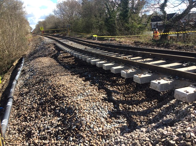 Passengers advised to check before they travel as train services between Farnham and Alton stay closed until early May following landslip: Wrecclesham Landslip 4