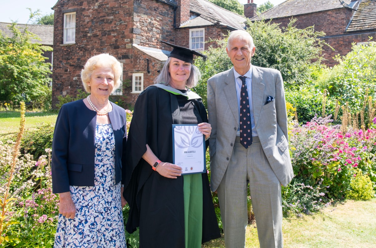 Hensman Prize winner Nina Albertelli pictured after her University of Cumbria graduation at Carlisle Cathedral
Picture between Claire and Peter Hensman, sponsors of the special prize.
Pictured: Wed 15 July 2026