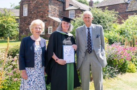 Hensman Prize winner Nina Albertelli pictured after her University of Cumbria graduation at Carlisle Cathedral
Picture between Claire and Peter Hensman, sponsors of the special prize.
Pictured: Wed 15 July 2026
