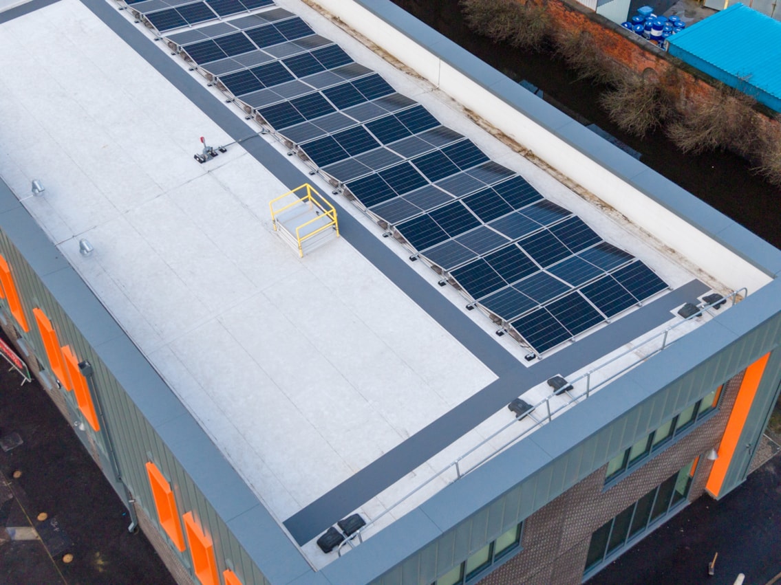 Close up of solar panels on Guide Bridge roof