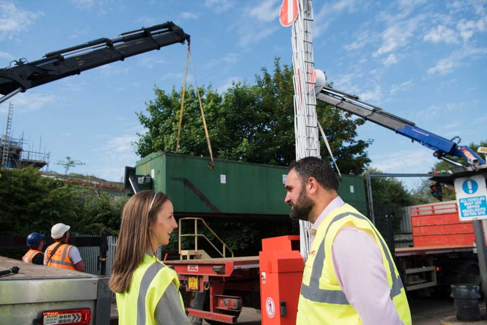 Kayleigh Ingham and Andrew Cullen look on as the fuel tank is removed 1