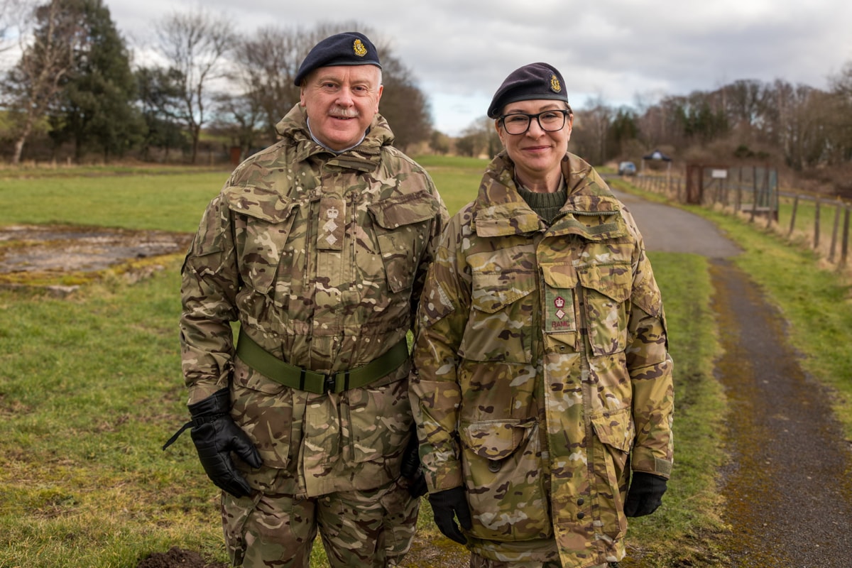 University of Cumbria Associate Professor Ian Corrie, Honorary Colonel of 335 Medical Evacuation Regiment, alongside Lt Col Johanna Horn of the Royal Army Medical Service pictured at Exercise Green Fledgling, organised by the university, that has taken place at Halton Army Camp, Lancaster on 6 and 7