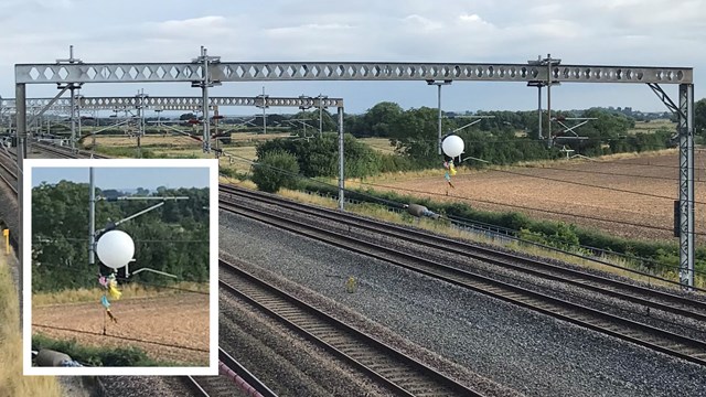 Balloon on overhead electric lines at Tamworth composite