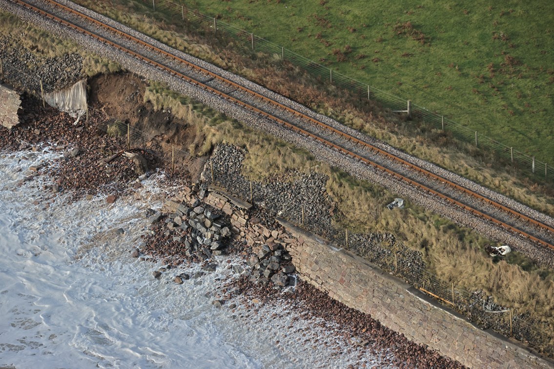 Far North Line - Sea wall damage at Lothbeg, between Brora and Helmsdale.-2