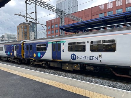 Image shows Northern service at Salford Central station