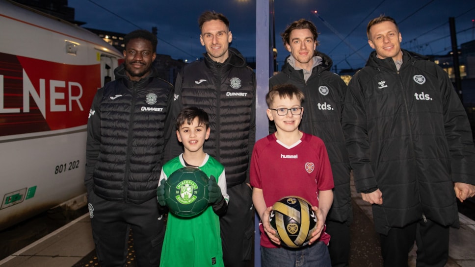 LNER Partnership Hibs and Hearts all six players and fan kids