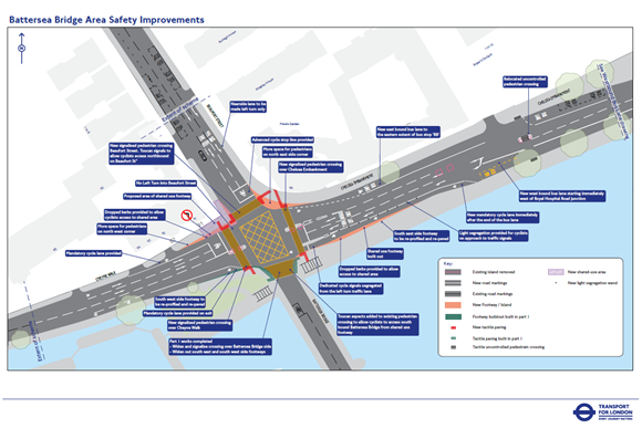 TfL moves forwards with plans to make the Battersea Bridge area safer for people walking and cycling: TfL Image - Battersea Bridge Area Safety Improvements