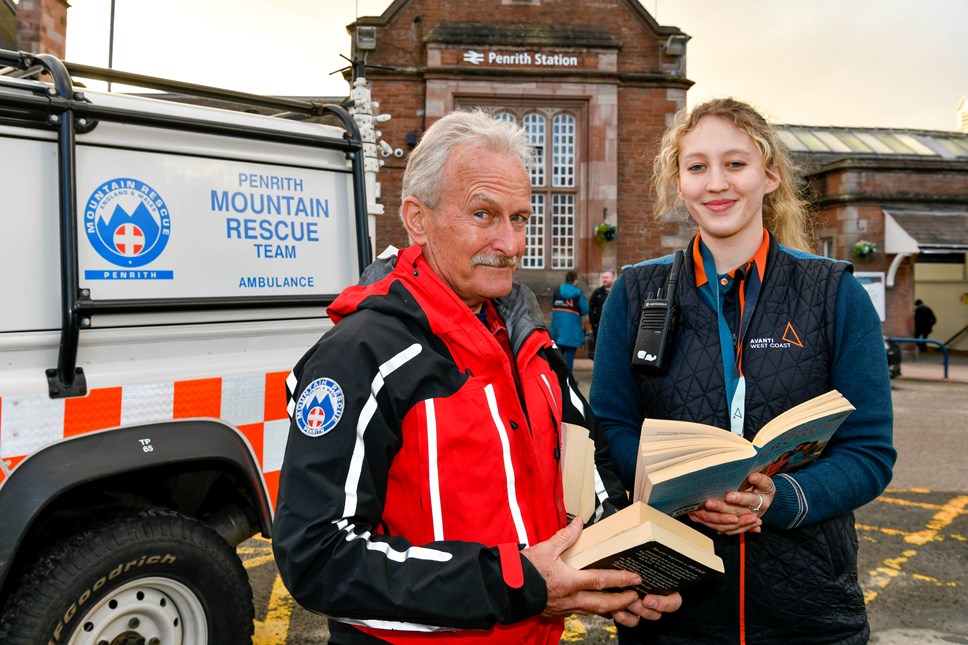 Left to right: Penrith Mountain Rescue volunteer, Stephen Crowsley, and Avanti West Coast Customer Service Assistant, Laura Hazelhurst.