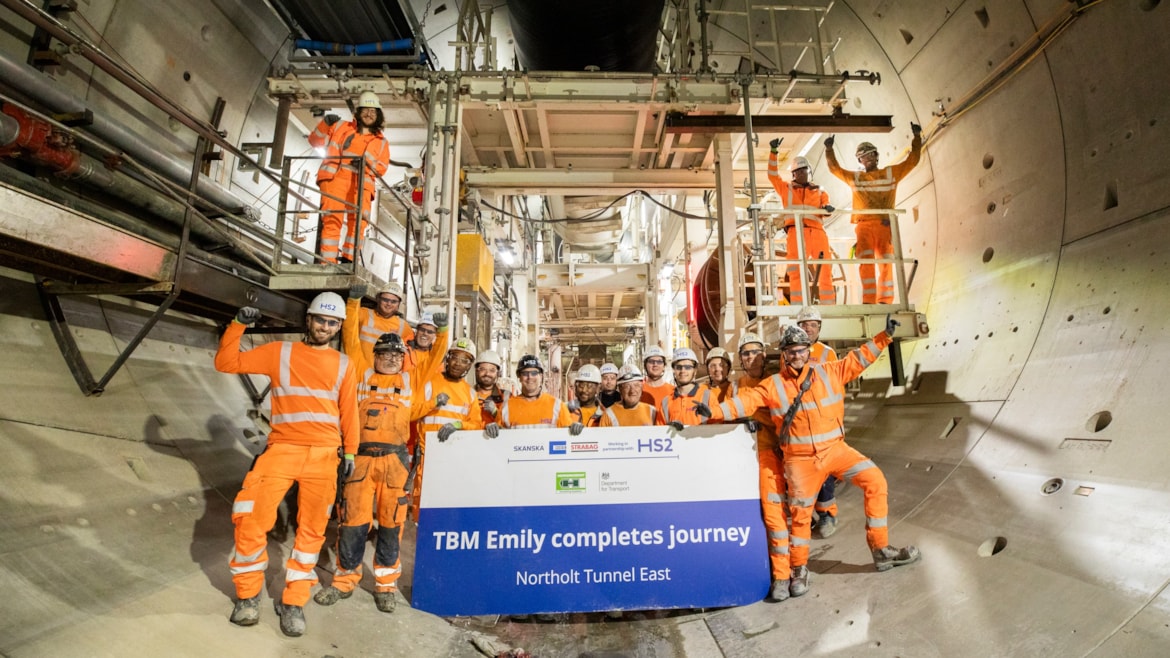 Third HS2 tunnelling machine completes its drive beneath London: HS2 tunnelling team celebrates TBM Emily completing 3.4mile journey