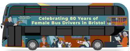 The winning artwork for the double decker bus wrap to mark 80 years since the first female drivers in Bristol was designed by 21-year-old Bristol student Rosalyn Burroughs.