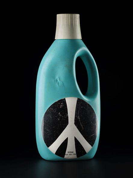 Protest rattle made from a laundry detergent bottle used on the Peace March Scotland 1982, Image © National Museums Scotland (2) - Copy