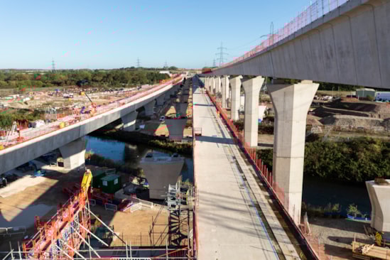 Construction of the River Tame West viaduct with Water Orton viaducts on either side Sept 2025