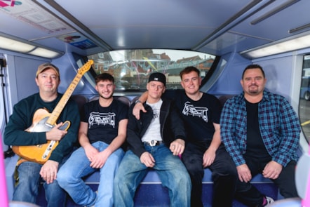 DJs 3SEVEN6 and The Bad Cowboys get ready to perform on a service 376 bus at Glastonbury Carnival 1 @JonCraig_Photos