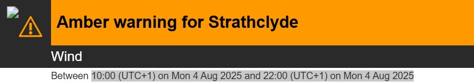 Amber warning for wind