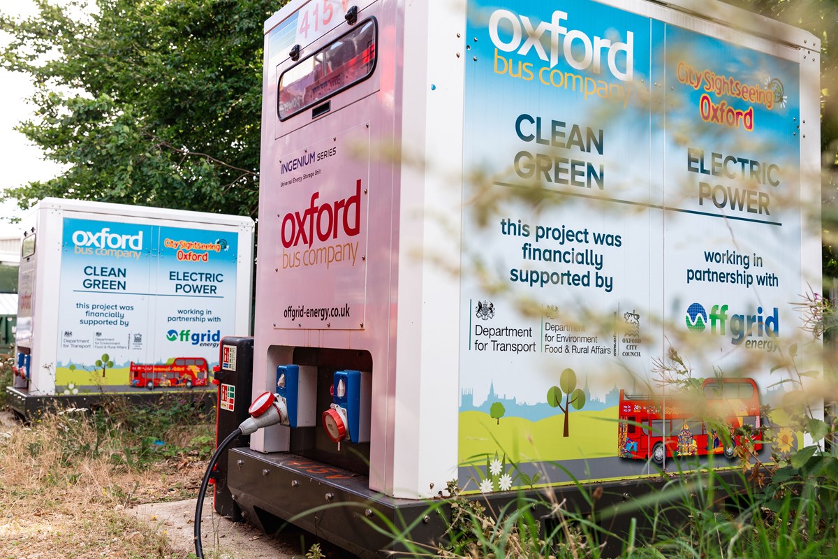 An electric charging point for sightseeing buses at The Go-Ahead Group's Cowley bus depot in Oxford