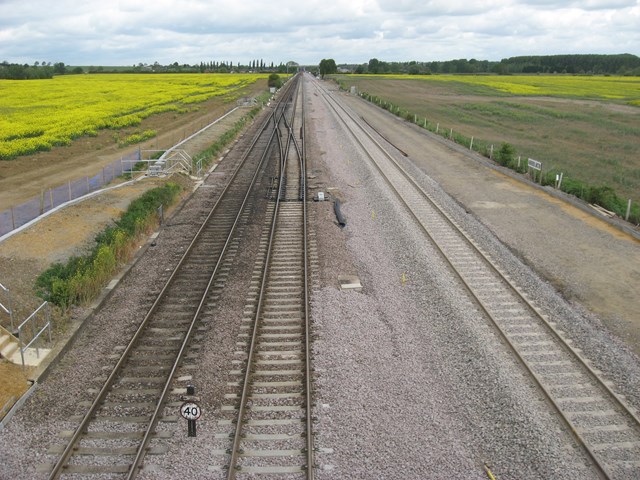 The completed new line between Kettering to Harrowden junctions