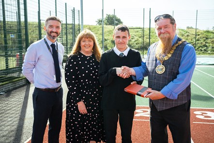 DH Mr Johnston, Cllr Cowan, Gregor and Provost Todd who is presenting Gregor with a gift
