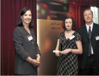 Arriva highly commended for its commitment to equality: Clara Freeman, chairman of Opportunity now, Arriva's Julie Allan and Jamie Whiteman