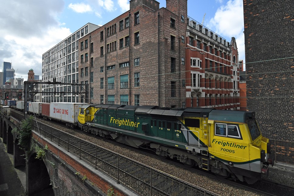 Freight train at Manchester Oxford Road