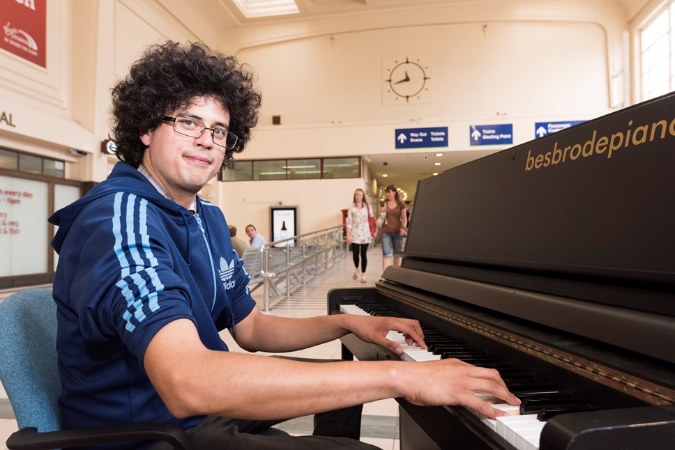 Nick Mitchell tinkles the keys at Leeds station