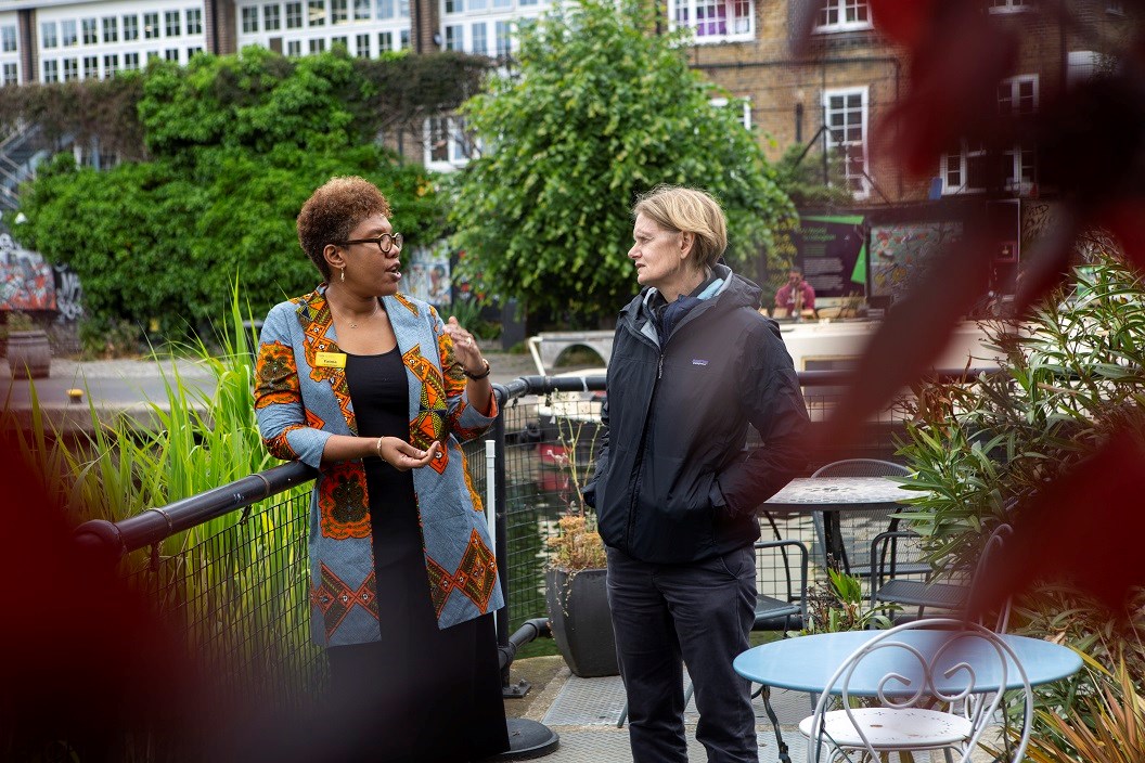 Fatma Makalo and Cllr Champion talk about the air quality improvements at Bridgeside Lodge Care Centre