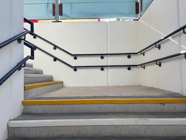 New steps and railings for Warwick station subway: New steps and railings for Warwick station subway