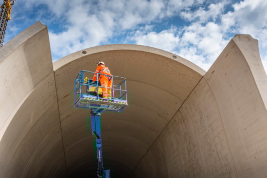 Segment assembly being inspected at Chipping Warden green tunnel May 2023: Segment assembly being inspected at Chipping Warden green tunnel May 2023