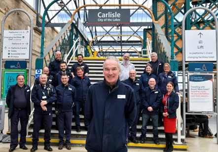 Avanti West Coast Team Leader, Tommy Michalek, with colleagues at Carlisle station