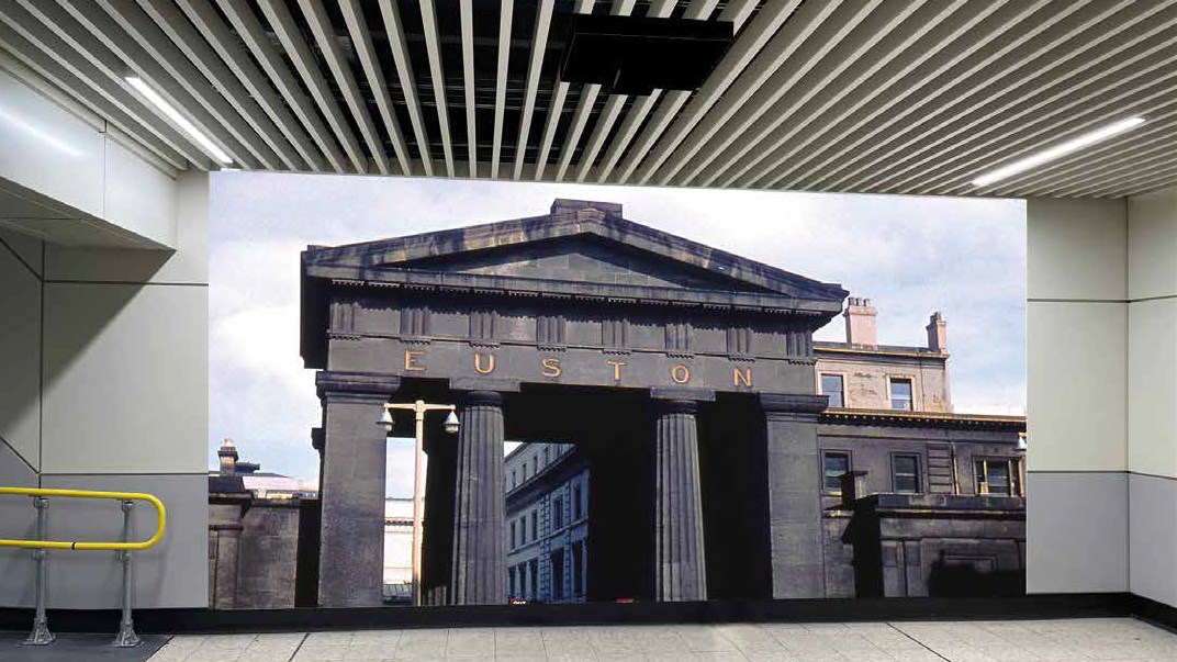 Video installation pays tribute to Euston station's former Doric Arch: Artists impression of projection screen