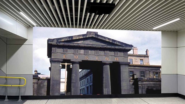 Video installation pays tribute to Euston station's former Doric Arch: Artists impression of projection screen