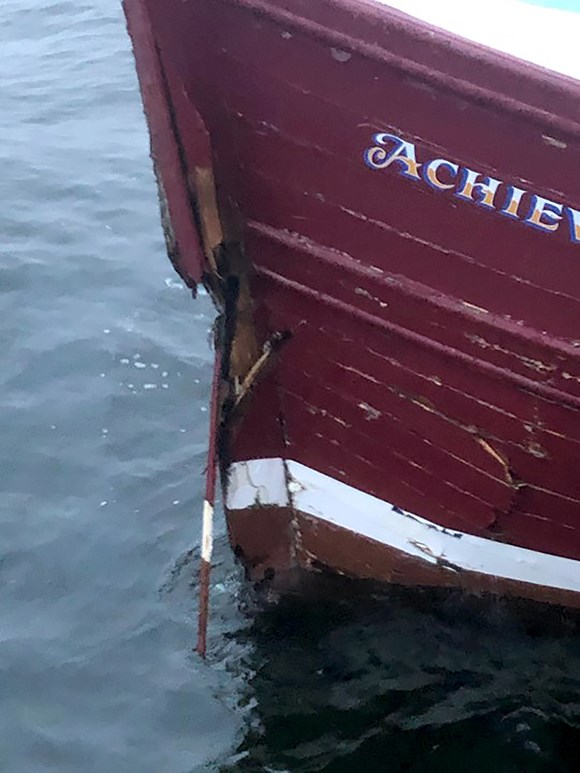 MAIB Report: Collision between fishing vessel Achieve and general cargo ship Talis, Tynemouth, 8 November 2020.: Achieve-Talis Fig04 DamageToAchieve crRNLITynemouth