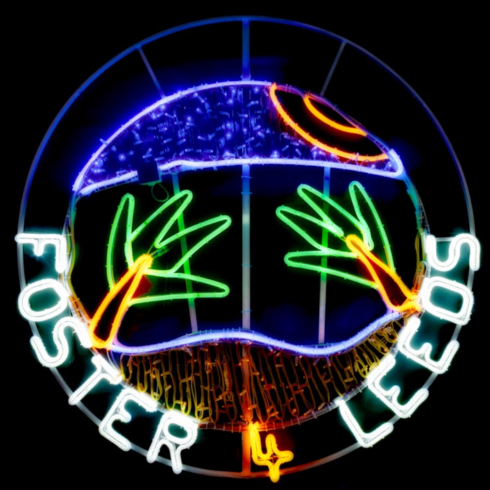 Foster 4 Leeds Light Night 3: The neon rope light created for Light Night Leeds based on a drawing by a 14-year-old boy in foster care, of his Croatian holiday.