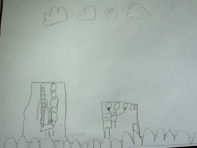 Foster 4 Leeds Light Night - park: A drawing created by an eight-year-old boy living in foster care, of going to the park. His drawing has turned into a neon rope light for Light Night Leeds.