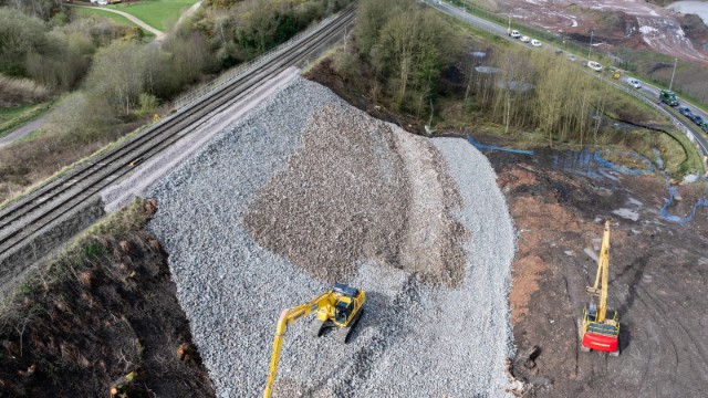 VIDEO: time-lapse shows major repairs as railway through Telford reopens to passengers: Telford embankment complete aerial