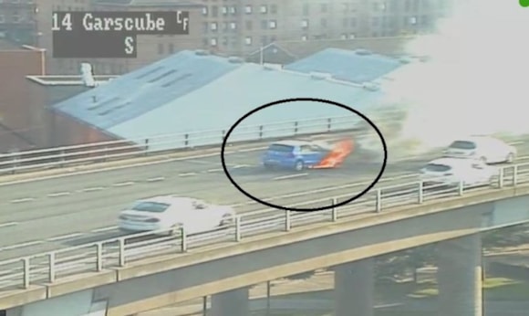 Family helped out of car before vehicle explodes: car