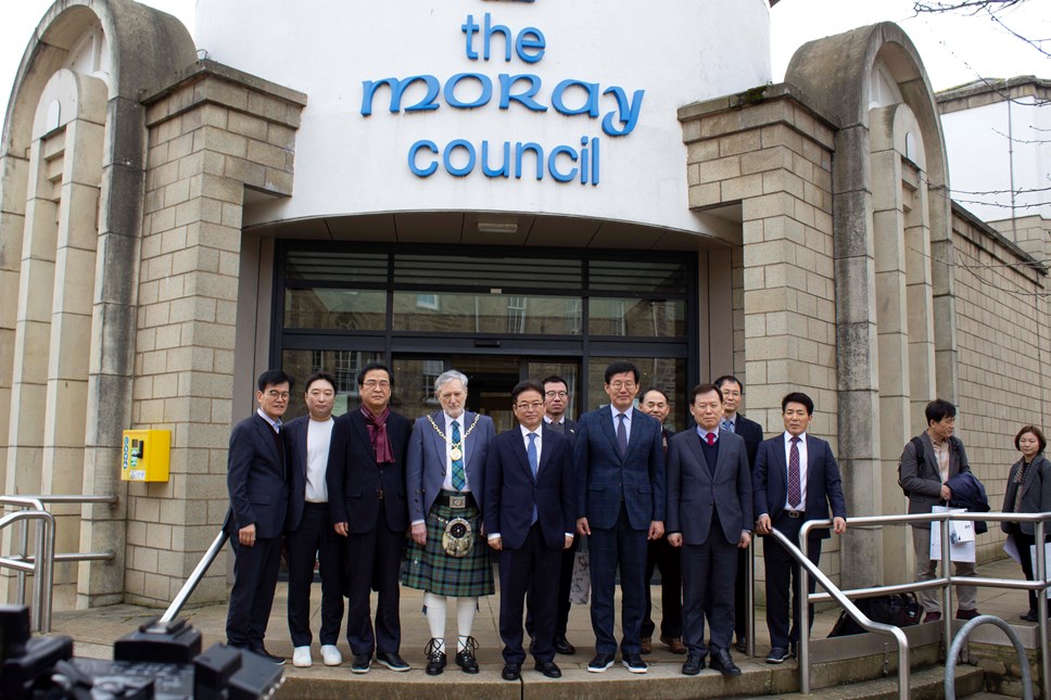 South Korean Delegation meet Cllr Cowe outside Council HQ
