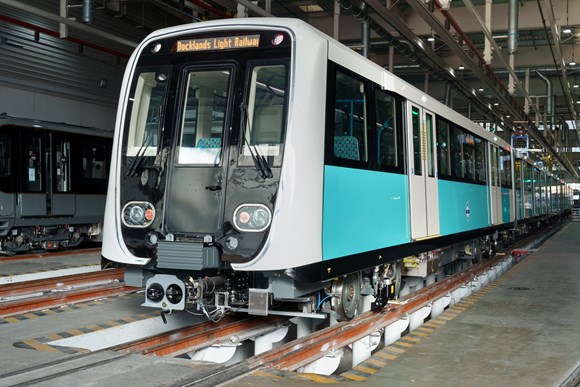 Annual budget for 2023/24 shows TfL set to deliver operating surplus: TfL Image - New DLR train exterior